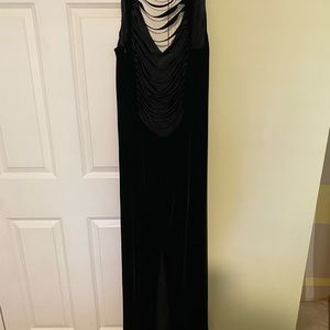 Vintage Armani Collezioni black velvet maxi dress with ribbon effect in back.